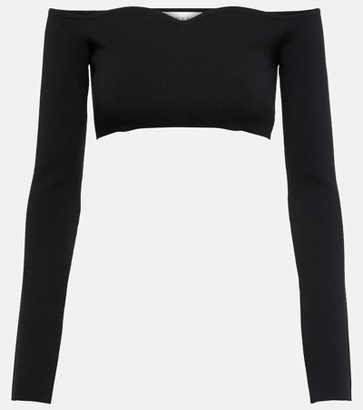 Nina Ricci Off-shoulder Wool-blend Crop Top In Black