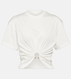 Rabanne White Crewneck Top With Short Sleeves And Ruched Cut-out On The Front In Cotton Woman In White