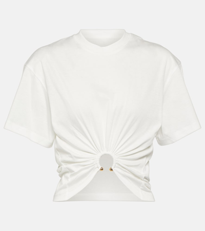 PACO RABANNE EMBELLISHED COTTON JERSEY CROP TOP