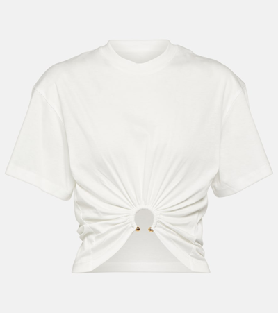 Rabanne Cotton Jersey Drape Keyhole Crop T-shirt In White