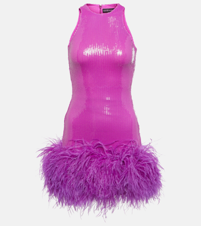 David Koma Sequined Feather-trimmed Minidress In Purple