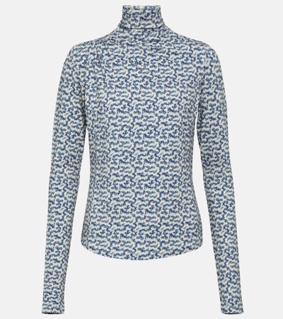 Marant Etoile Lou Printed Jersey Turtleneck Top In Blue_ecru