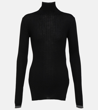 Plan C Ribbed Slim Wool Sweater In Black Grey