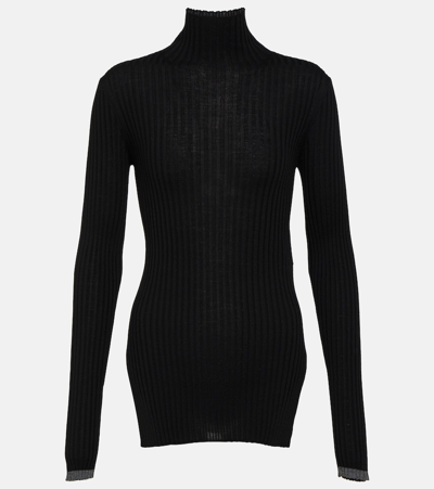 Plan C Ribbed Slim Wool Jumper In Black Grey