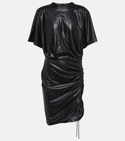 Isabel Marant Étoile Balesi Ruched Faux Leather Mini Dress In Black
