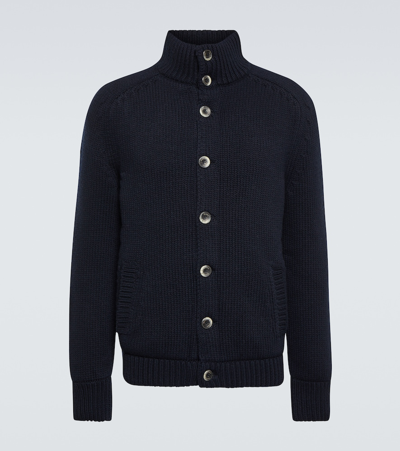 Herno Padded-hoot Knit Jacket In Blue