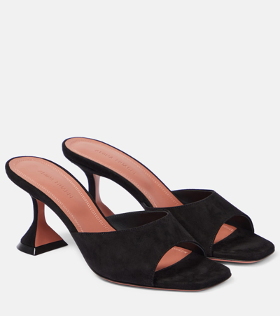 Amina Muaddi Lupita Suede Pedestal Mule Sandals In Black