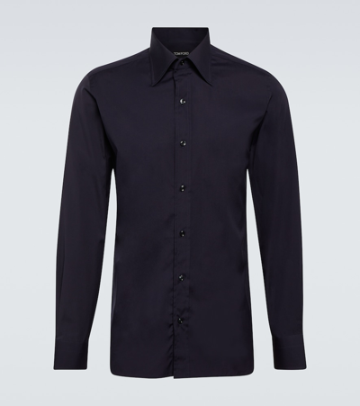Tom Ford Cutaway-collar Cotton-poplin Shirt In Blue