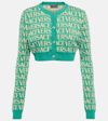 VERSACE ALLOVER COTTON-BLEND CROPPED CARDIGAN