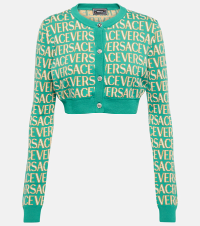 VERSACE ALLOVER COTTON-BLEND CROPPED CARDIGAN
