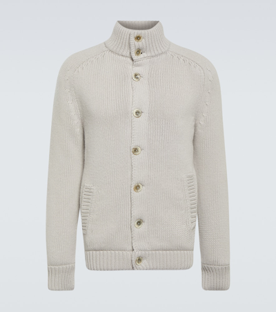 Herno Ribbed-knit Wool Cardigan In Grey