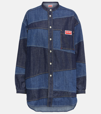 Kenzo Patchwork Denim Shirt In Blue