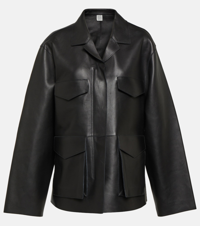 Totême Zipped Wide-sleeve Leather Jacket In Black