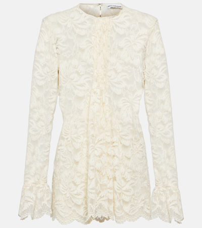 Paco Rabanne Floral-lace Pleated Blouse In White