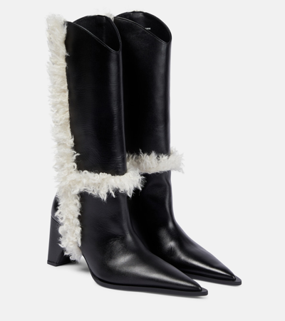 Coperni Bridge Faux Shearling-trimmed Knee-high Boots In Black/white