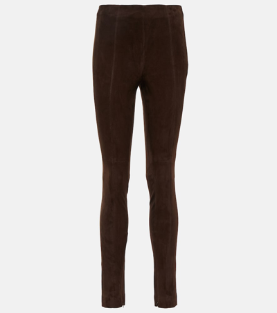 Polo Ralph Lauren High-rise Skinny Suede Pants In Brown