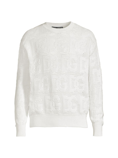 Dolce & Gabbana Men's Logo Open-knit Sweater In White