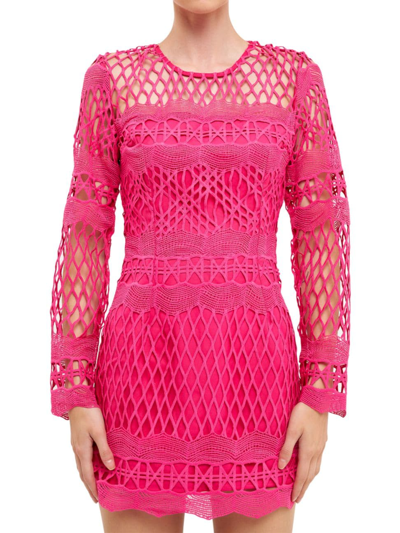 Endless Rose Long Sleeve Body-con Minidress In Fuchsia