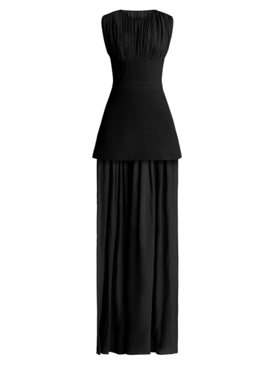 Herve Leger Ruched Chiffon Sleeveless Milano Corset Gown In Black