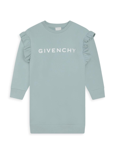 Givenchy Litttle Girl's & Girl's Logo Flounce Shoulder Long-sleeve Dress In Pale Blue
