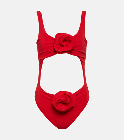 Magda Butrym Floral-appliqué Cutout Swimsuit In Rosso