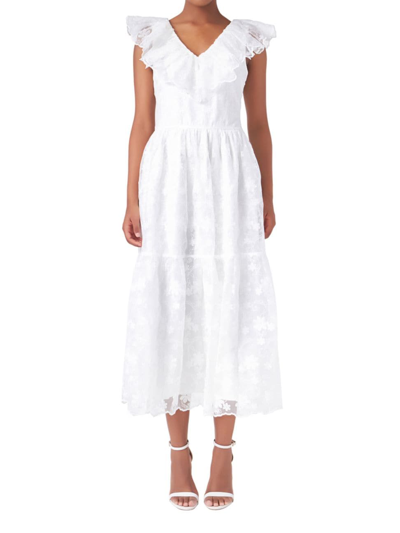 Endless Rose Floral Embroidery Organza Midi Dress In Off White