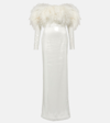 DAVID KOMA OFF-SHOULDER SEQUINED FEATHER-TRIMMED GOWN