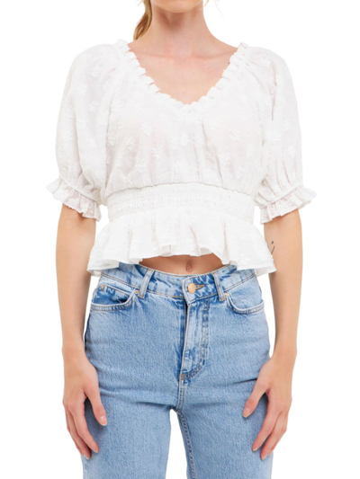 Endless Rose Embroidered Puff Sleeve Top In White
