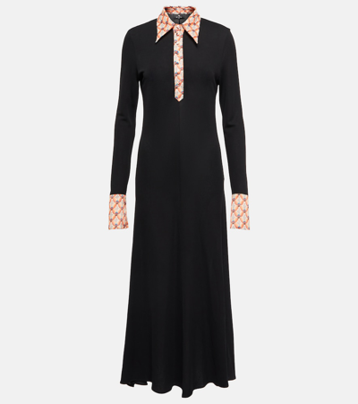 Etro Floral-trim Maxi Shirtdress In Black