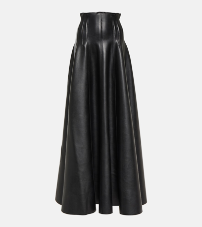 Norma Kamali Grace Corset-waist Faux-leather Maxi Skirt In Black