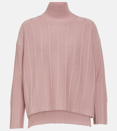 Max Mara Beira Ribbed-knit Virgin Wool Turtleneck Sweater In Pink