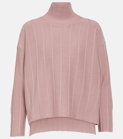 Max Mara Beira Ribbed-knit Virgin Wool Turtleneck Jumper In Pink