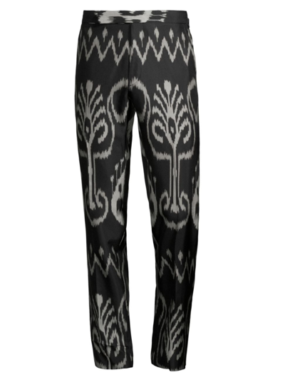 Ralph Lauren Men's Ikat Silk Jacquard Trousers In Black Cream