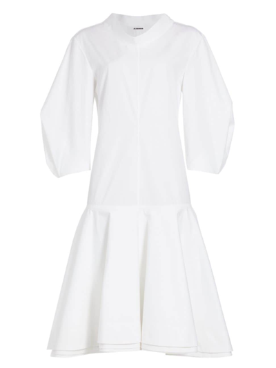 Jil Sander Women's Puff-sleeve Cotton Midi-dress In Optic White