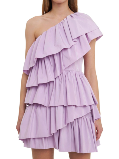 Endless Rose One-shoulder Ruffled Mini Dress In Lilac