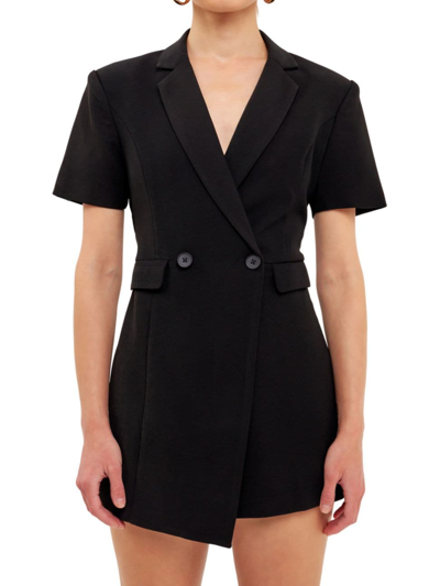 Endless Rose Short Sleeve Blazer Romper In Black