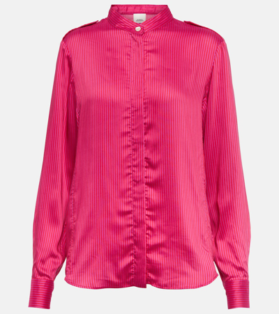 Isabel Marant Striped Band-collar Shirt In Fuxia