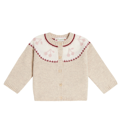 Bonpoint Babies' Button-up Intarsia-knit Cardigan In Beige