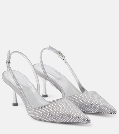 Simkhai Women's Dylan 65mm Satin & Crystal Slingback Pumps In Silver