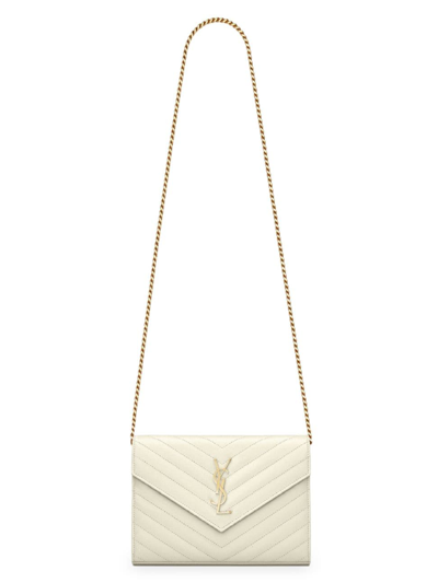 Saint Laurent Women's Cassandre Matelass Chain Wallet In Lambskin In White