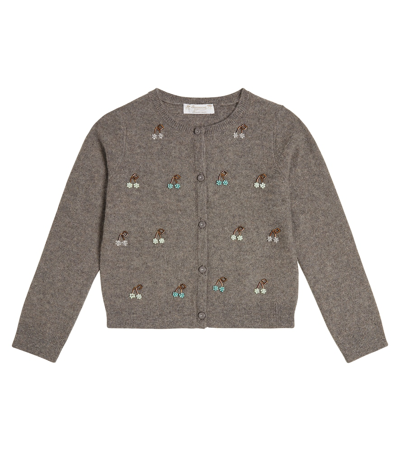 Bonpoint Kids' Dounia Embellished Cashmere Cardigan In Multicoloured