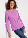 Talbots Pleated Sleeve Crewneck Top - Radiant Orchid - X