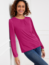 Talbots Pleated Sleeve Crewneck Top - Vivid Berry - 3x