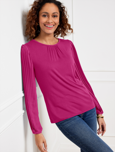 Talbots Pleated Sleeve Crewneck Top - Vivid Berry - 3x  In Vivid Berry