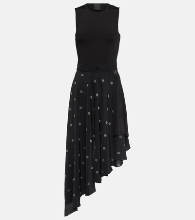 Givenchy 4g Asymmetric Silk Midi Dress In Nero