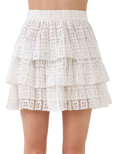 Endless Rose Pocket Lace Tiered Mini Skirt In White