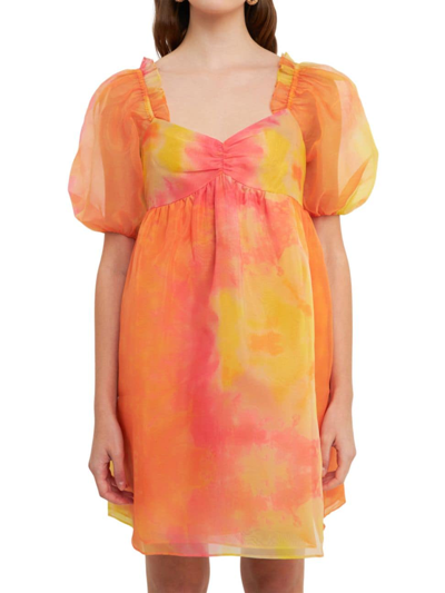 Endless Rose Women's Organza Tie-dye Babydoll Dress In Orange Multi
