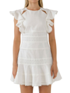 ENDLESS ROSE WOMEN'S LACE TRIMMED RUFFLE SLEEVE DRESS WITH CUTOUT