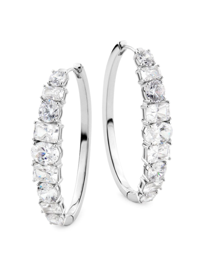 Adriana Orsini Women's Mesmerize Rhodium-plated & Cubic Zirconia Oval Hoop Earrings In Silver