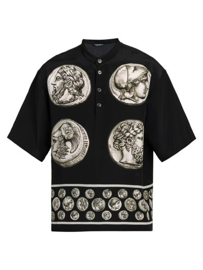Dolce & Gabbana Coin-print Silk T-shirt In Monete_fdo_nero
